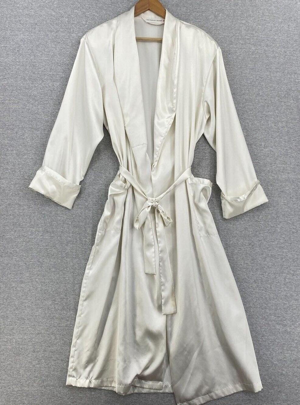 Vintage Victorias Secret Robe Womens Extra Small/Small White Silky Belted Pocket